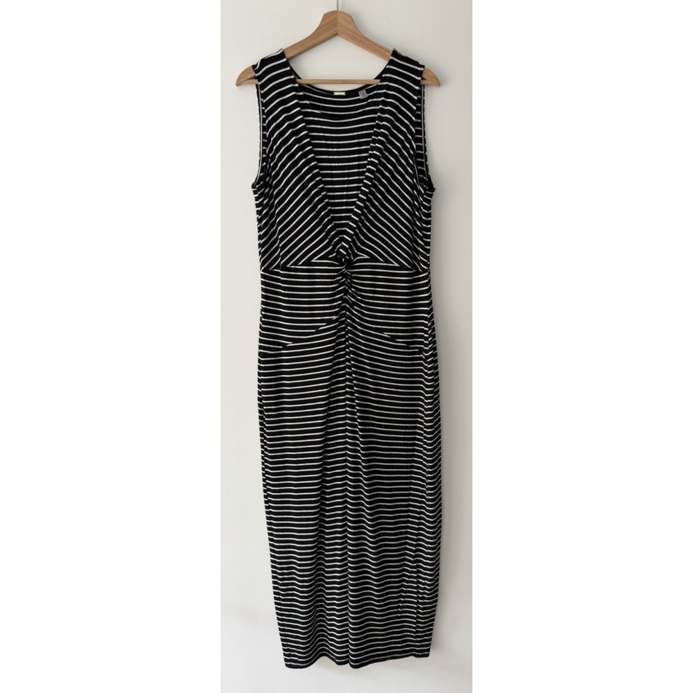 Tahari Black and White Striped Maxi Dress